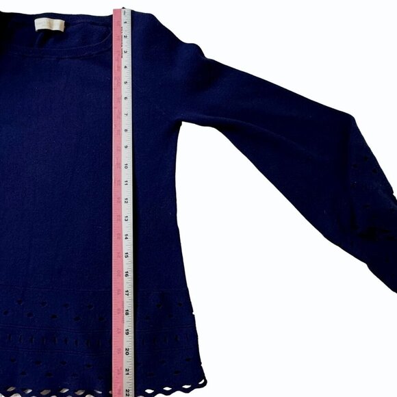 RAMY BROOK Dianna Sweater Top Womens XS Laser Cut Bell‎ Sleeve Navy Blue Capsule - Picture 8 of 11